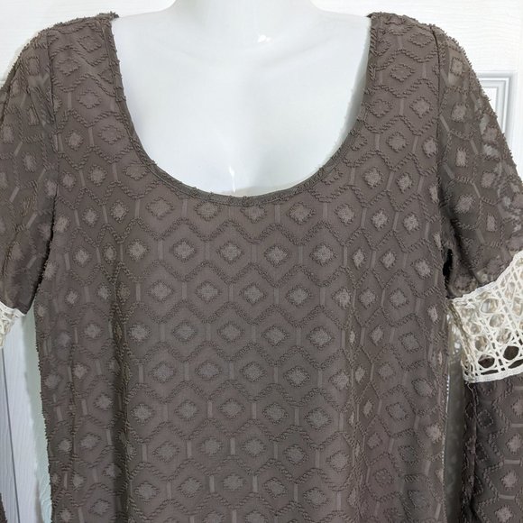 VaVa by Joy Han Brown Boho Textured Pattern Bell Sleeve Mid Dress - size S - Picture 5 of 14